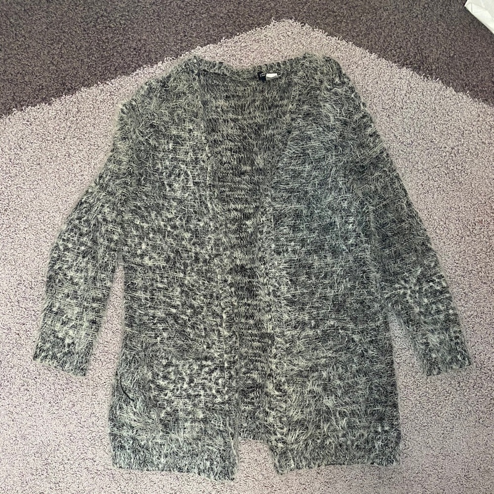 Fuzzy thigh length cardigan